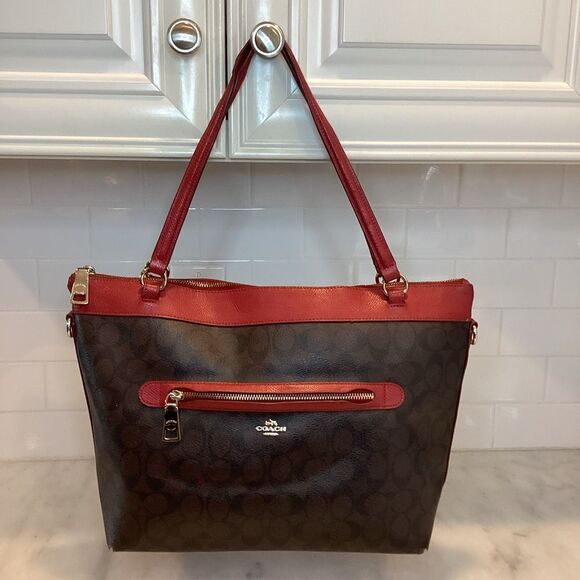 Coach Tyler Signature Logo Saffiano Leather Tote - Picture 1 of 16